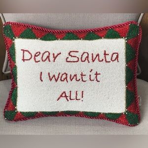 New Sudha Pennathur hand beaded “Dear Santa, I Want It All!” Decorative pillow